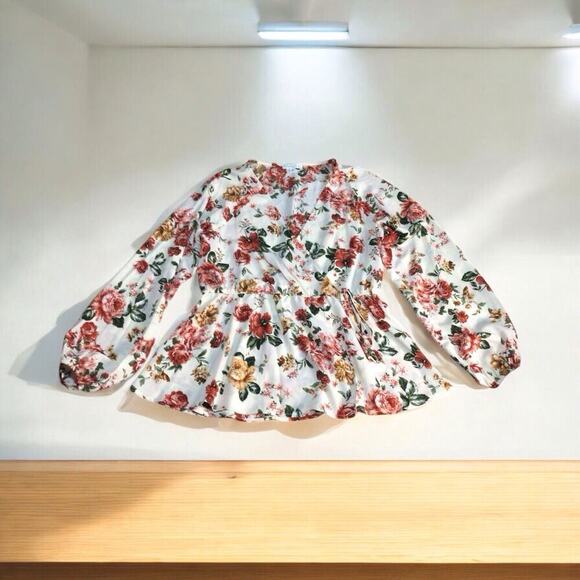 Ophelia Roe Top Floral Wrap-Front Elastic Waist Blouse Women's Medium - Picture 1 of 9